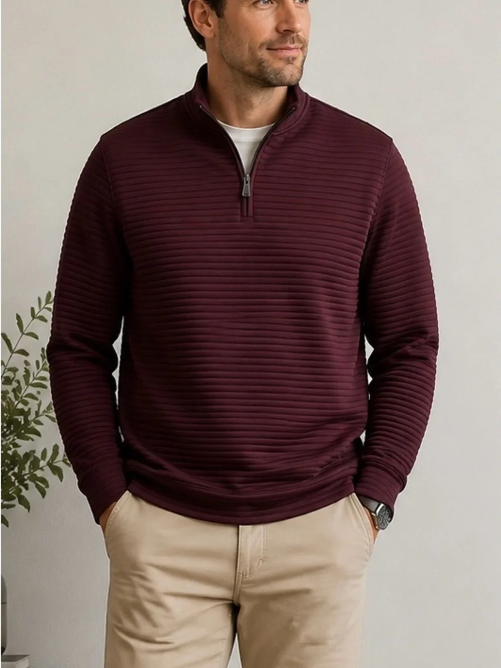 NWT Robert Barakett Diego Ribbed 1/2 Zip Pullover Burgundy LG